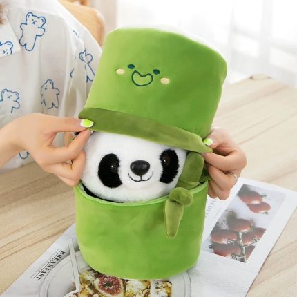 Panda Plush Toy Holding Bamboo - Bamboo Tube Packaging Stuffed Animal Pillow