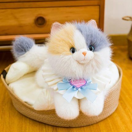 Cute Calico Cat Plush Toy with Backpack Strap & Bib - Ragdoll Style Stuffed Animal Birthday Gift